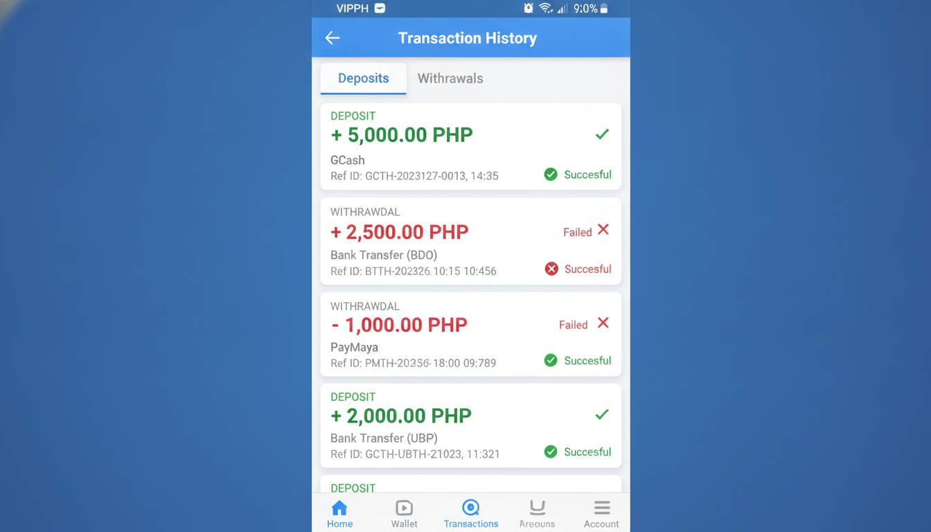 Overview of transaction history on VIPPH.
